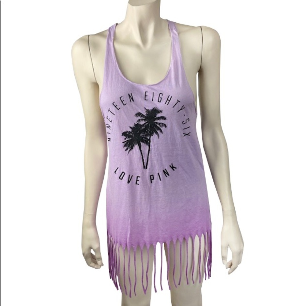 Victorias Secret PINK Lavender Fringed Hem Cut Tank